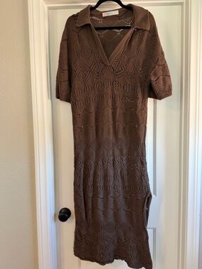 Free People Brown Knit Polo Midi Dress